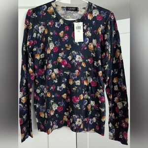 Brand Newe - Ralph Lauren Navy Floral Crewneck Cotton Sweater